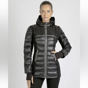 Blanc Noir REFLECTIVE INSET DOWN FILLED FEATHER WEIGHT PARKA BLACK Puffer small